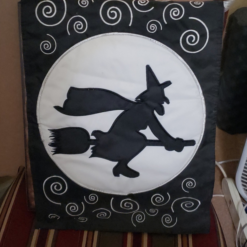 Small outdoor flag w 🧙‍♀️ 🧹 backdrop 🌙